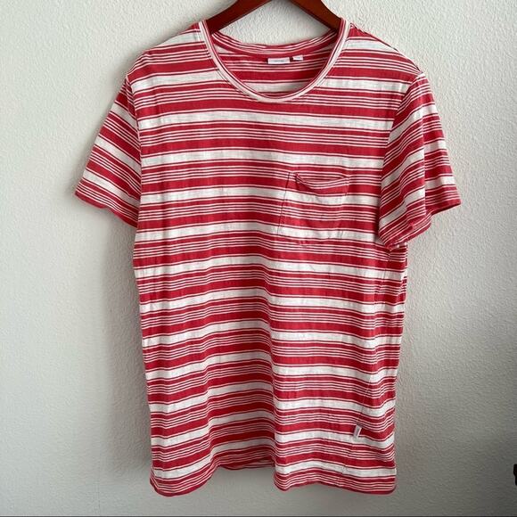 Onia Chad Striped T Shirt Mens Medium Coral Cotton Short Sleeve Large - Picture 1 of 8